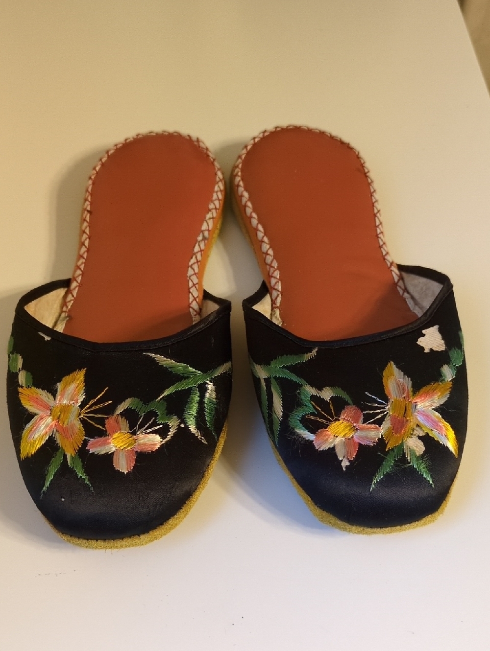 Embroidered Floral And Butterfly Mules